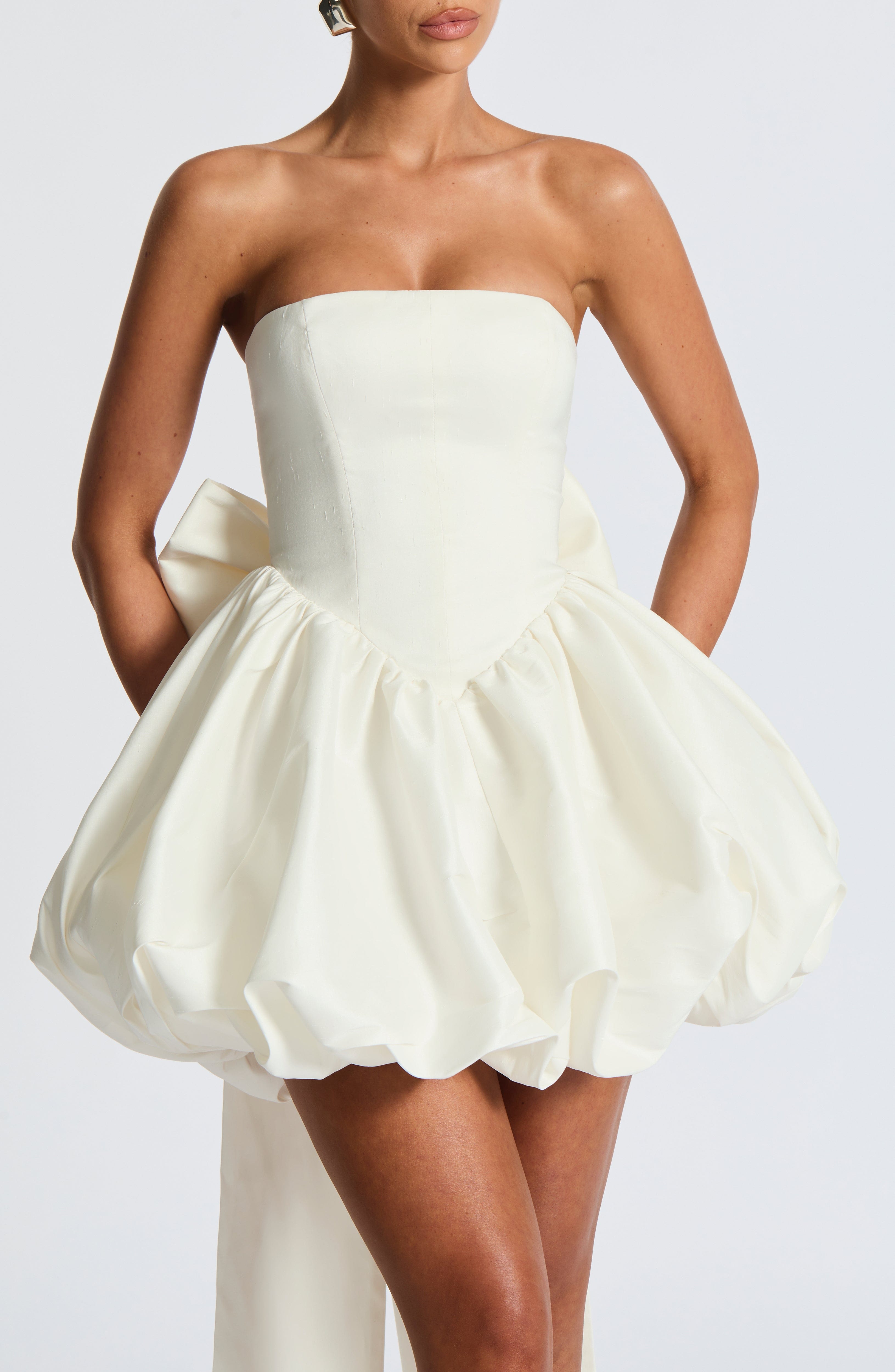 Lotus Mini Elbise - Fildişi