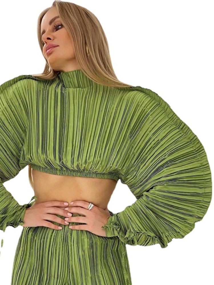 Mabel Plisse Batwing Kol Crop Top