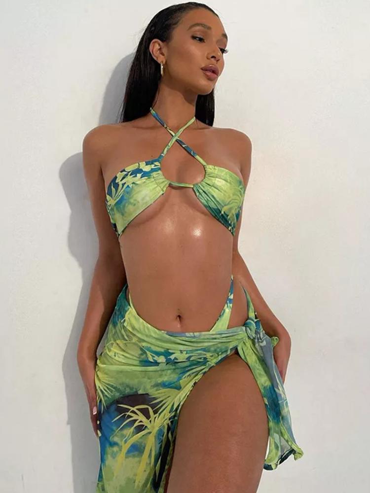 Maxine Tropikal Baskılı Üç Parçalı Bikini Takımı