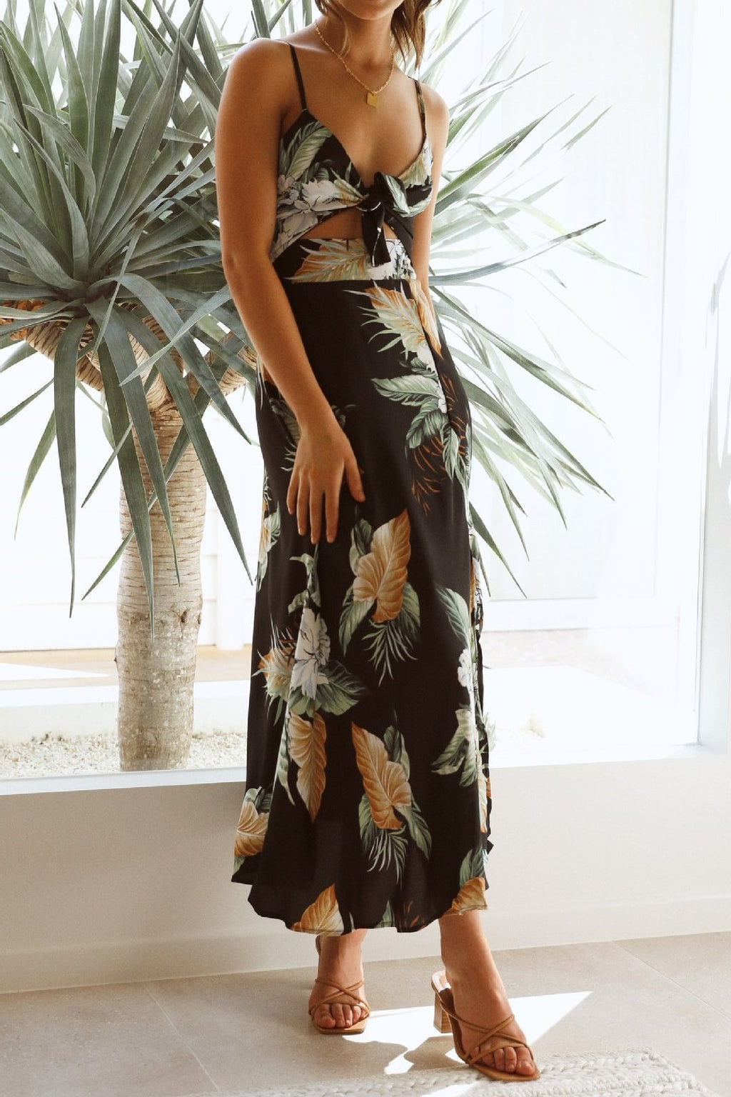 Melinda Baskılı Düğümlü Maxi Slip Elbise