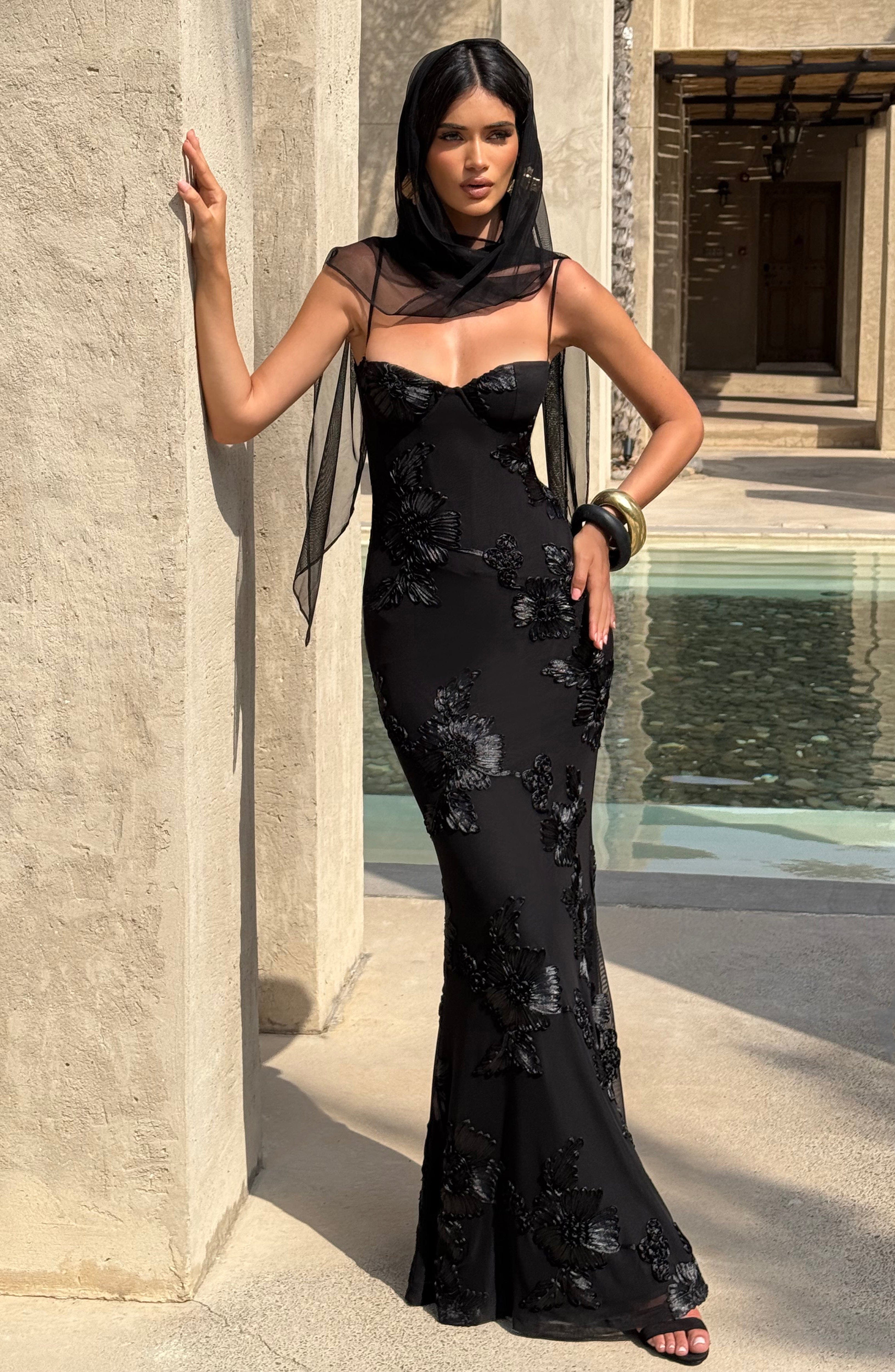 Nefertiti Maxi Elbise - Siyah