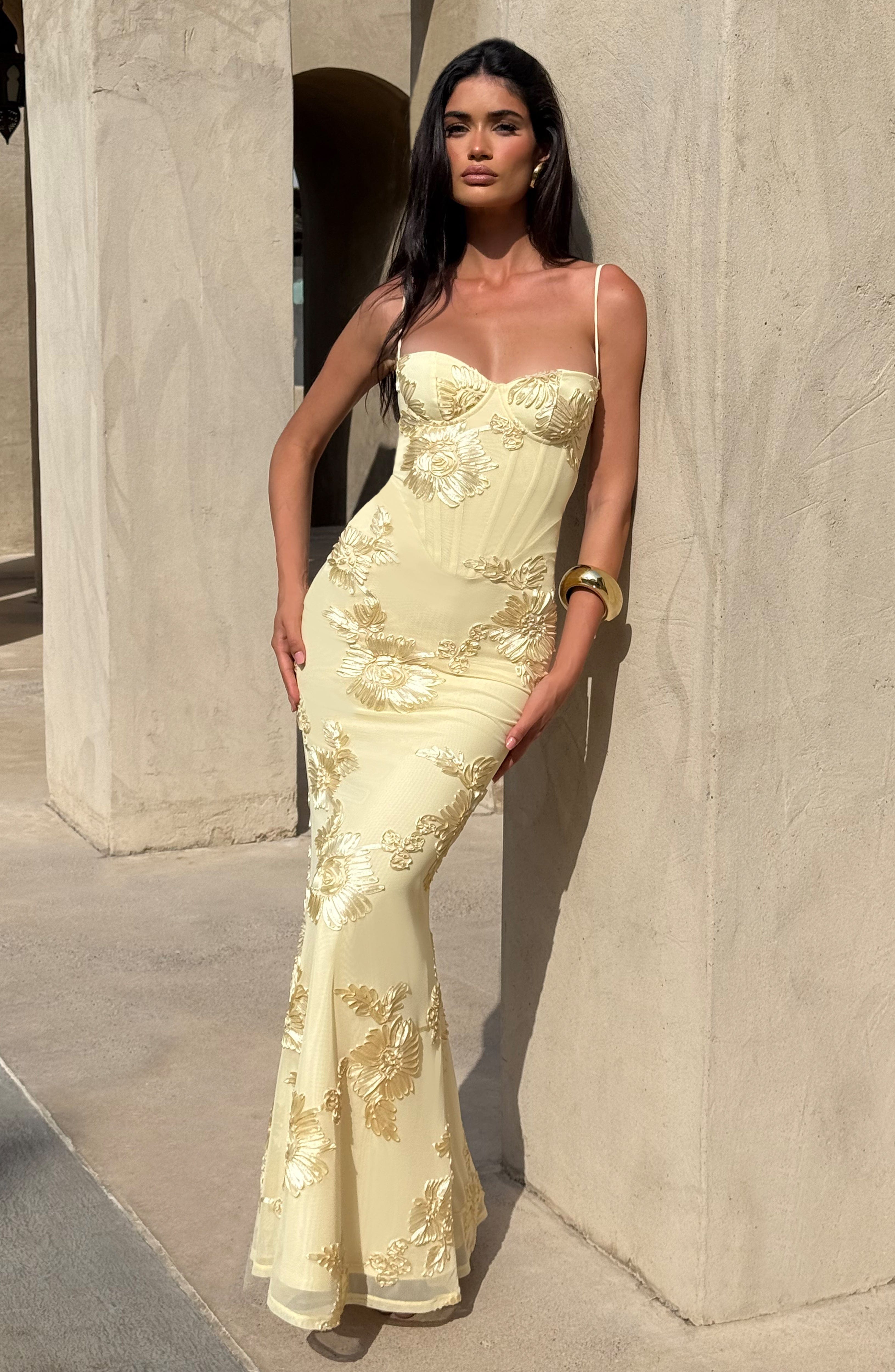 Nefertiti Maxi Elbise - Limon