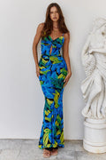 Odelia Baskılı Düğüm Flare Maxi Slip Elbise