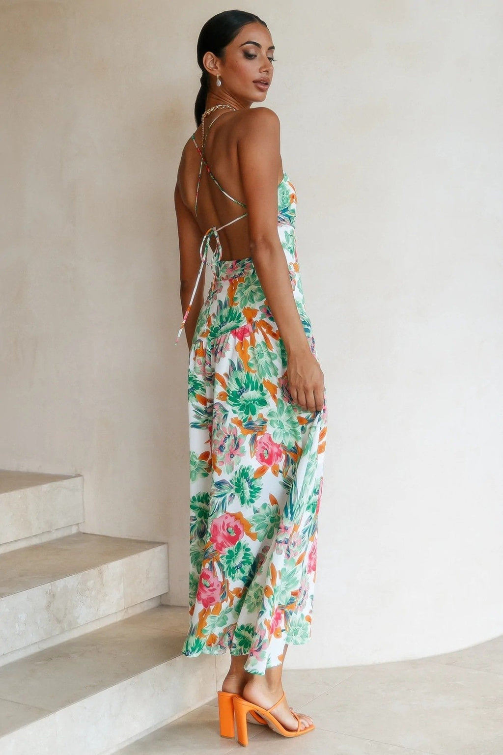 Priscilla Baskılı Tek Omuz Flare Midi Elbise
