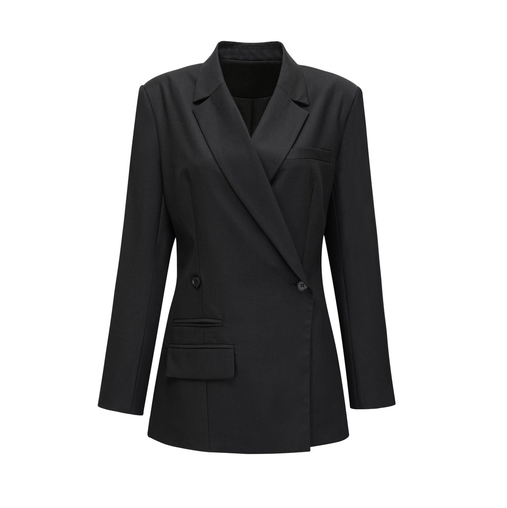 Priscille Siyah Kruvaze Yün Blazer