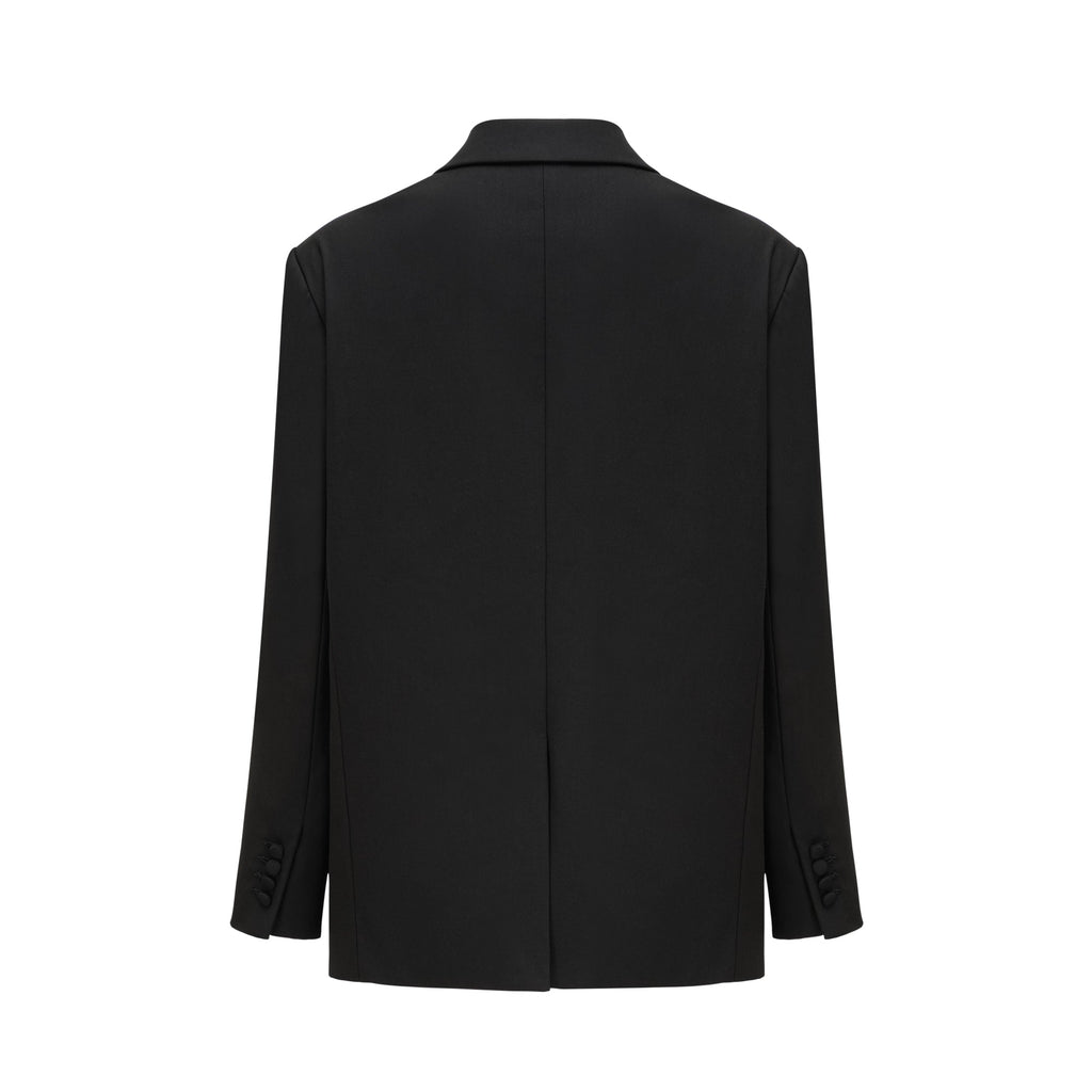 Renée Siyah Bol Kesim Tek Düğmeli Yün Blazer