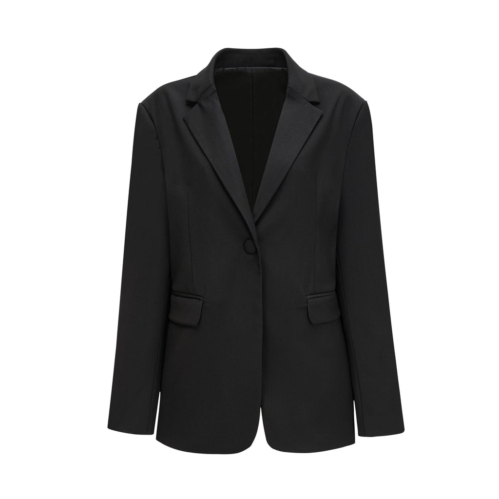 Renée Siyah Bol Kesim Tek Düğmeli Yün Blazer