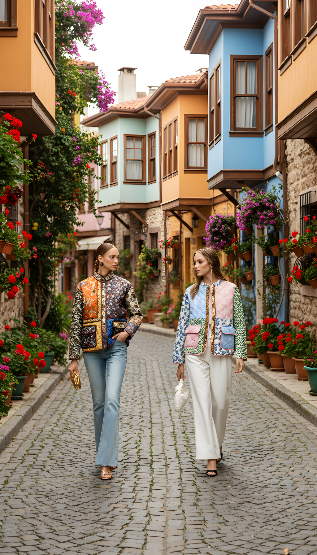 Patchwork Baskılı Uzun Kol Ceket Çok Renkli Oversize