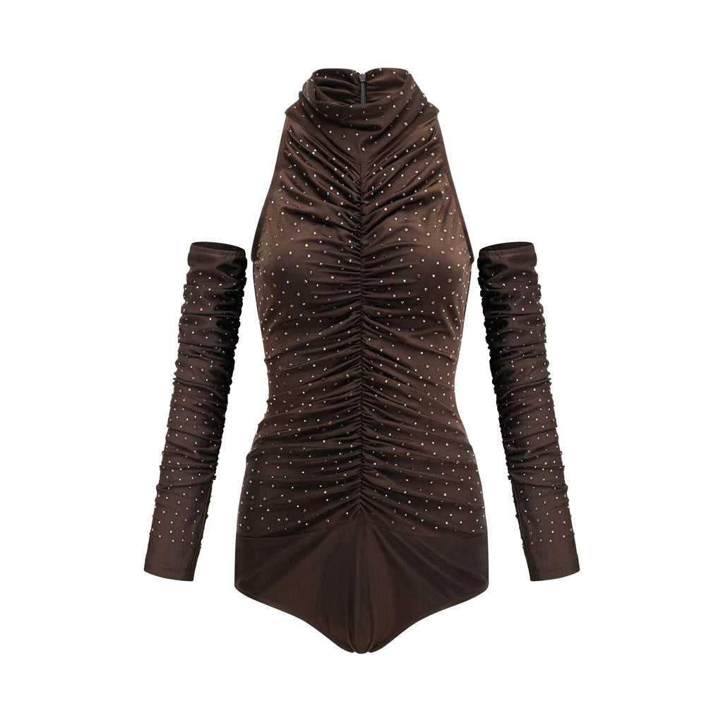 Rose-Suzette Kahverengi Kristal İşlemeli Body