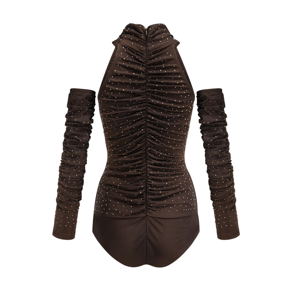 Rose-Suzette Kahverengi Kristal İşlemeli Body