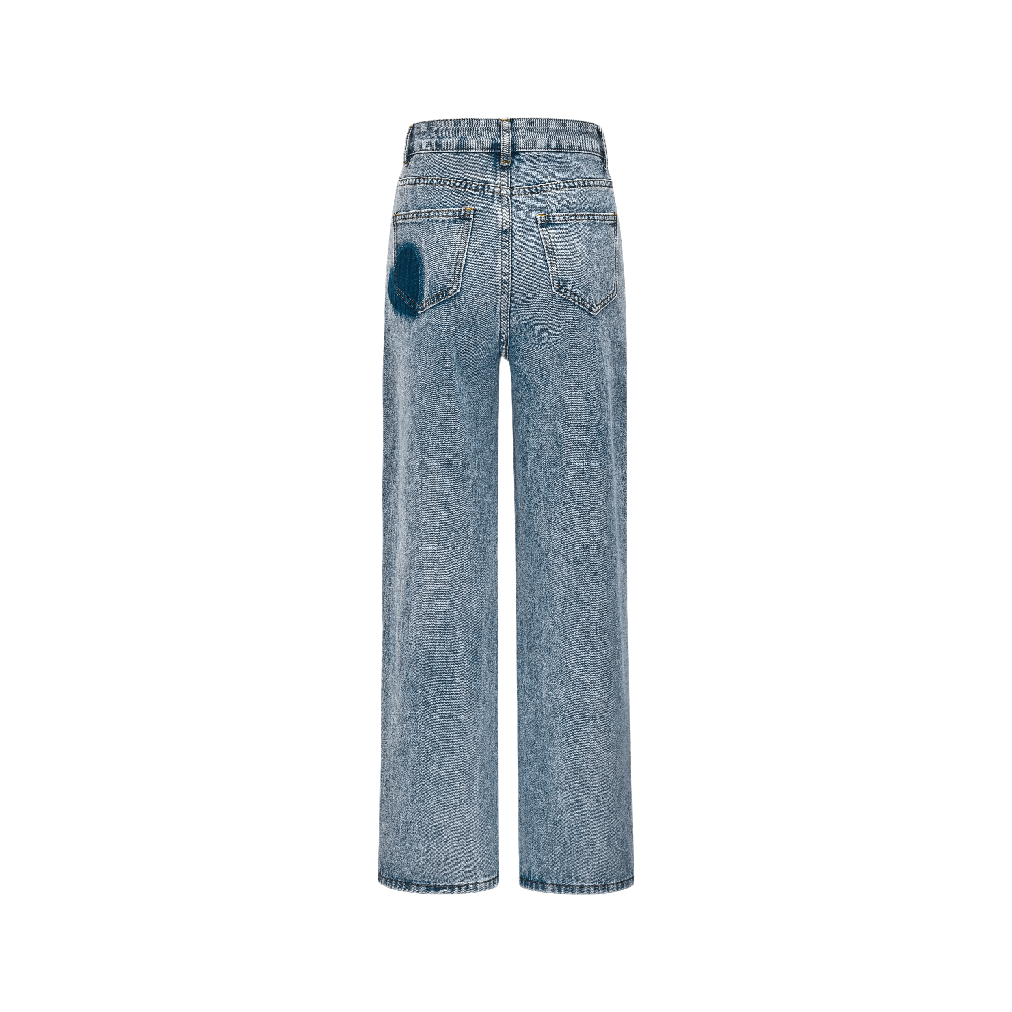 Kalp baskılı düz paça jean