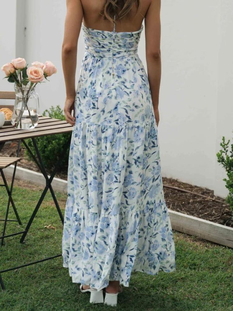 Sue Çiçek Baskılı Boyundan Bağlı Maxi Sundress