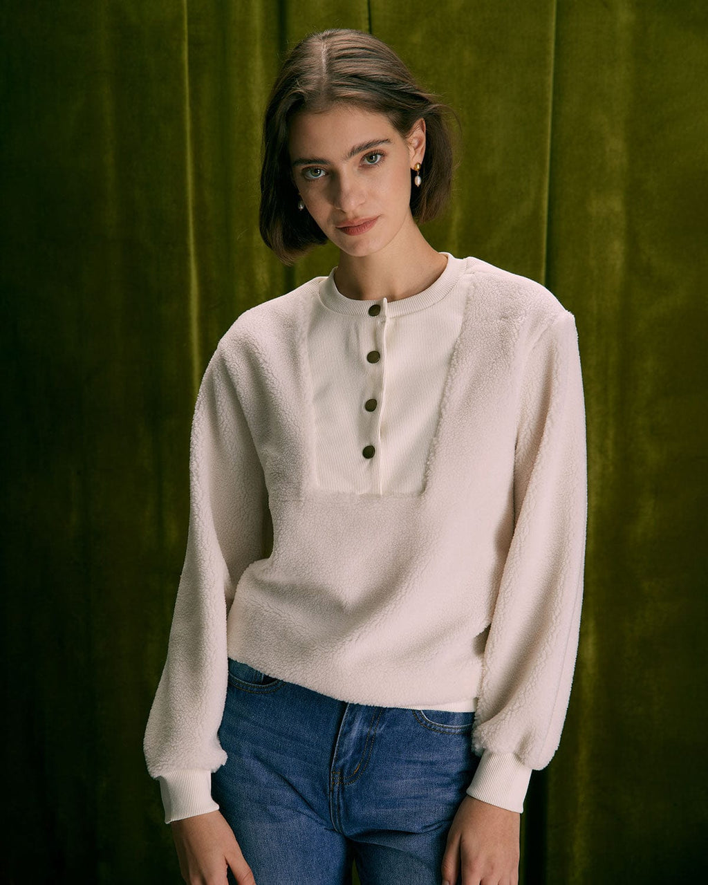 Bej Renkli Teddy Yamanalı Sweatshirt