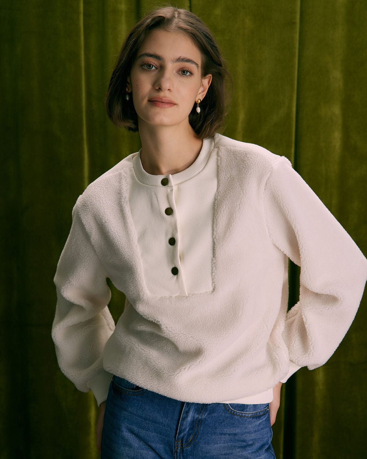 Bej Renkli Teddy Yamanalı Sweatshirt