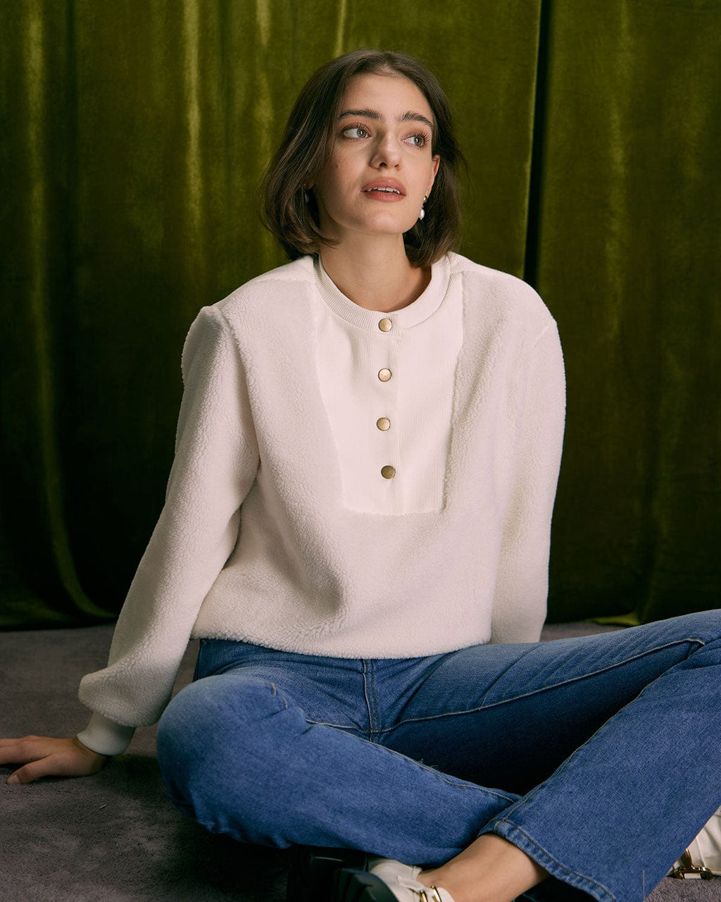 Bej Renkli Teddy Yamanalı Sweatshirt