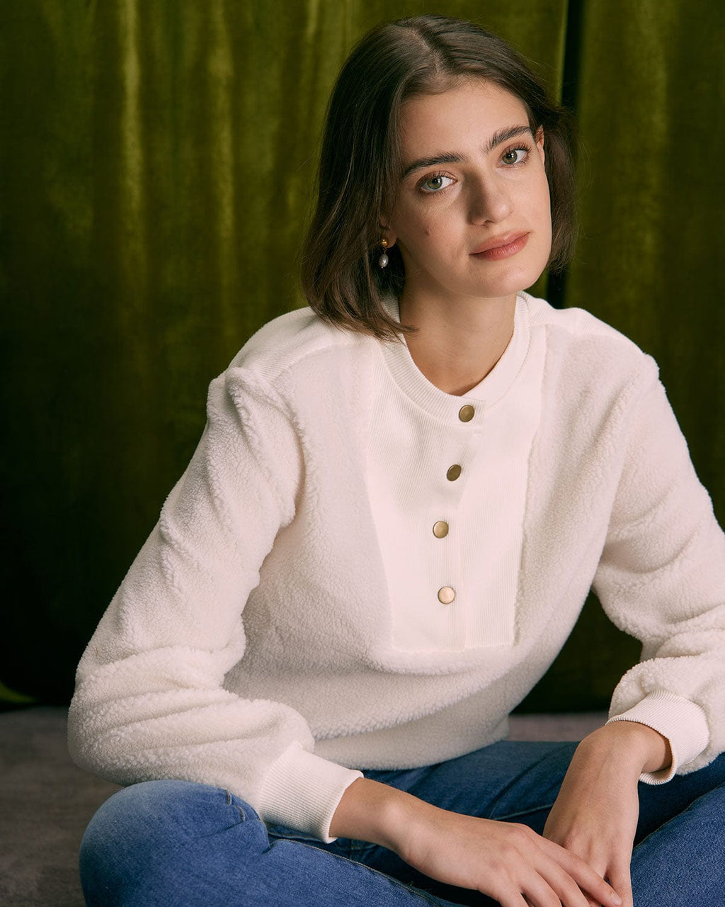 Bej Renkli Teddy Yamanalı Sweatshirt