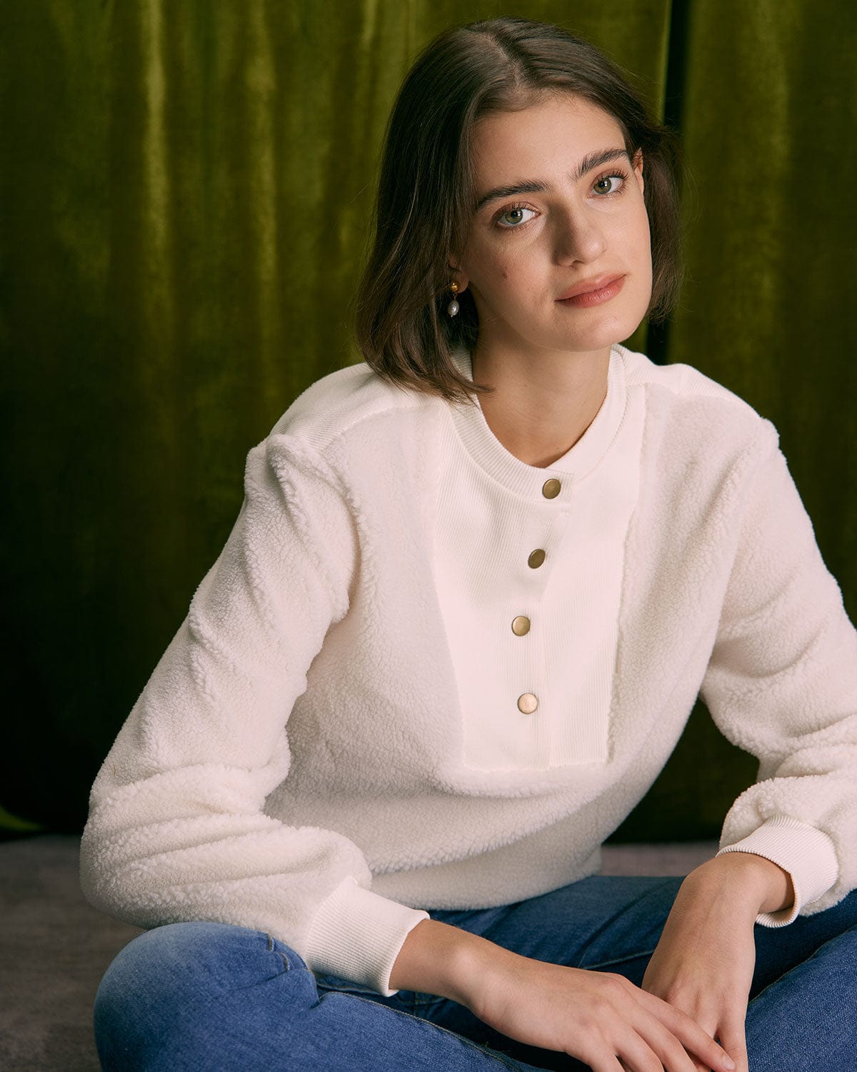 Bej Renkli Teddy Yamanalı Sweatshirt