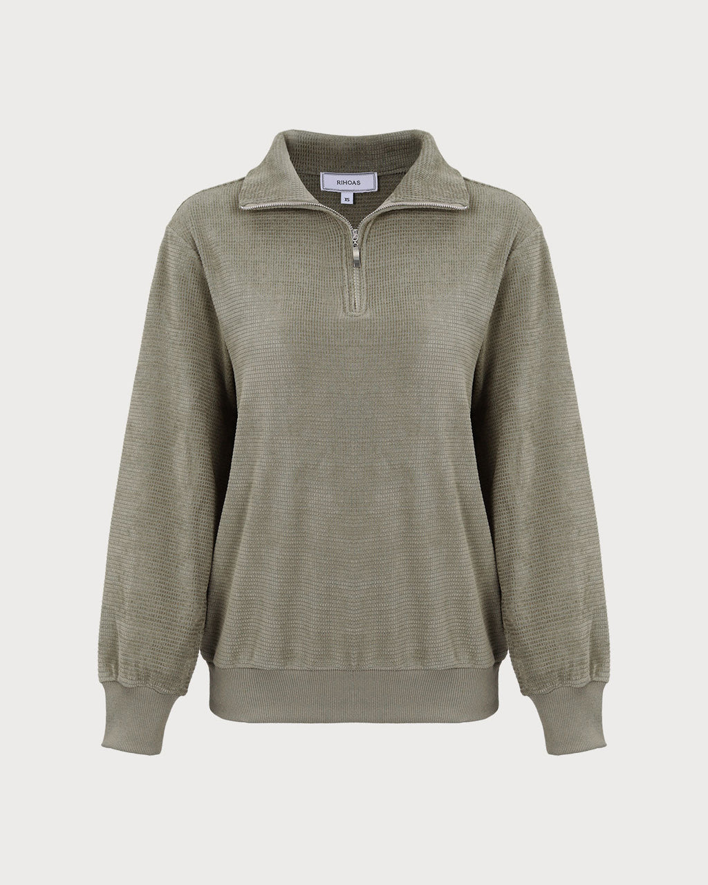 Yeşil Yarım Fermuarlı Düşük Omuzlu Sweatshirt
