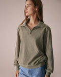 Yeşil Yarım Fermuarlı Düşük Omuzlu Sweatshirt