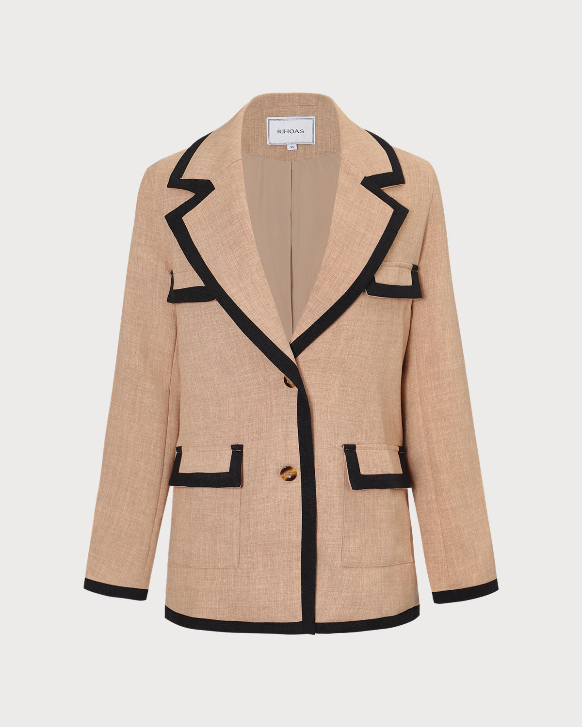 Haki Yaka Kontrast Şeritli Düğmeli Blazer