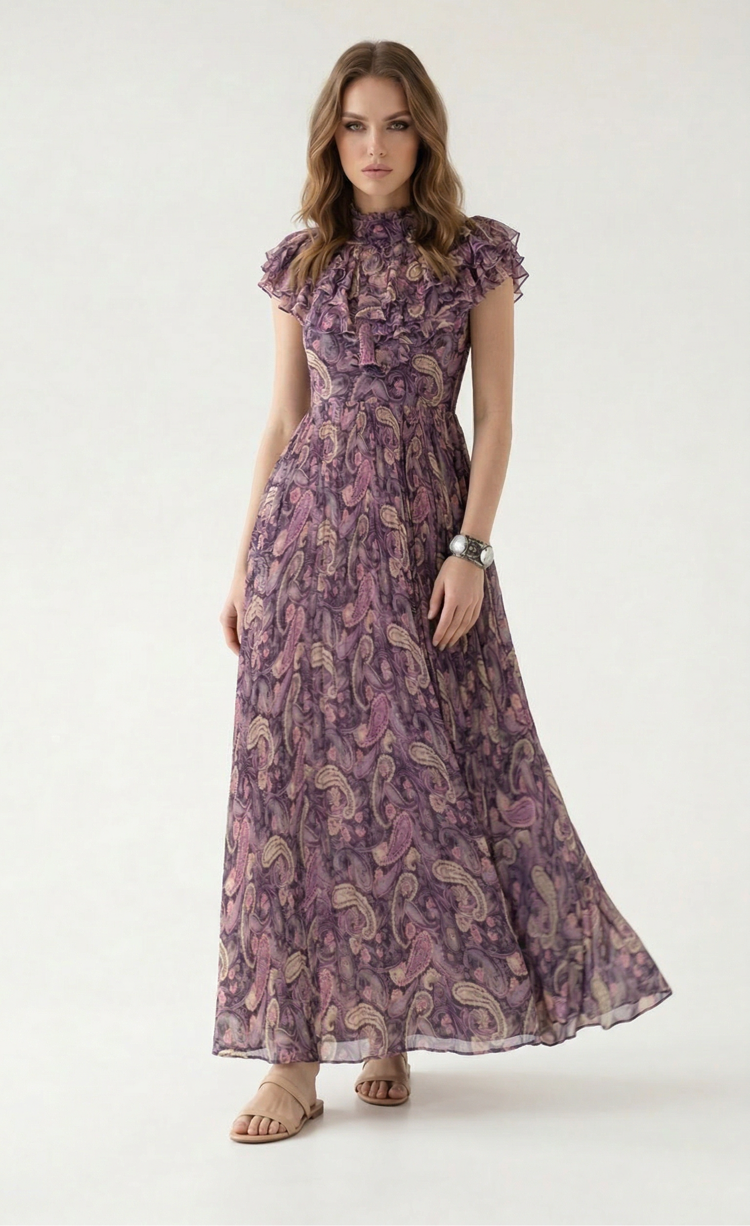 Vintage Rouge Desenli Uzun Elbise