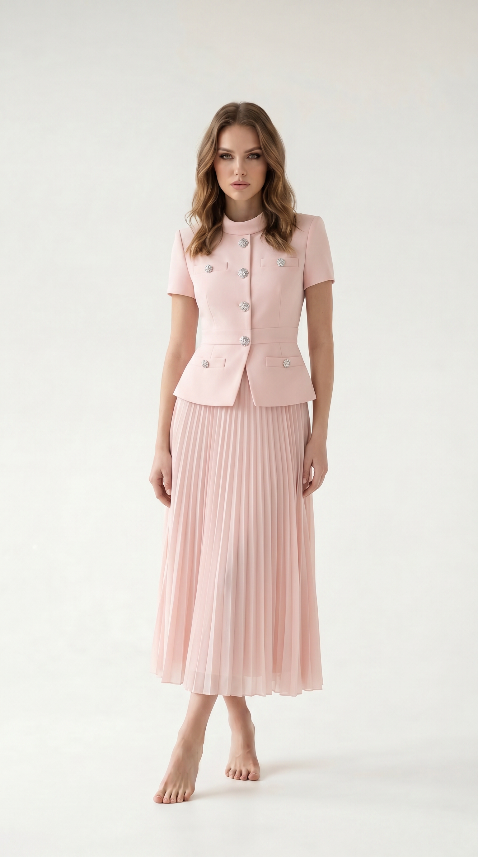 Chic Buttoned Blazer & Pleated Midi Skirt Set