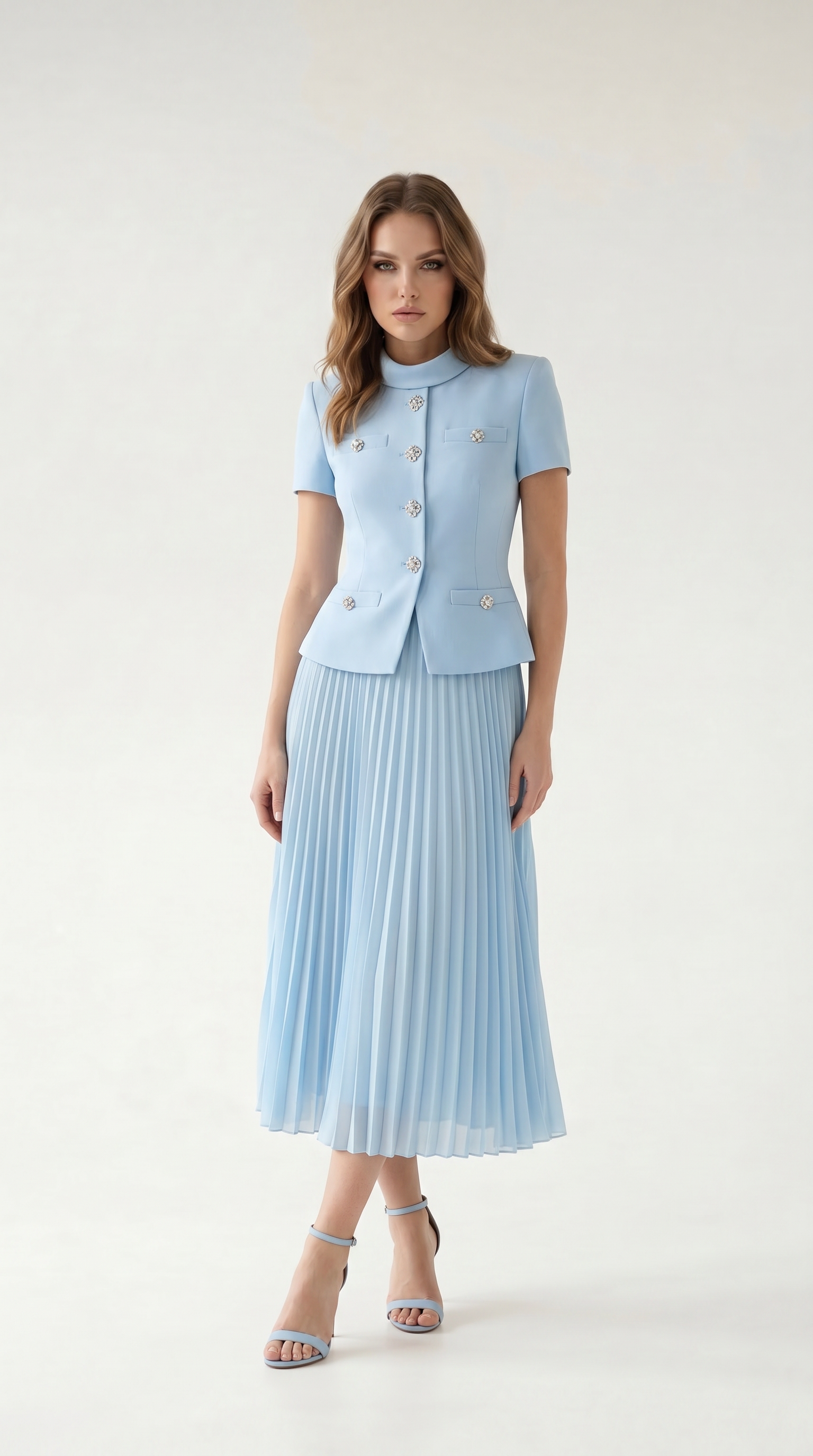Chic Buttoned Blazer & Pleated Midi Skirt Set