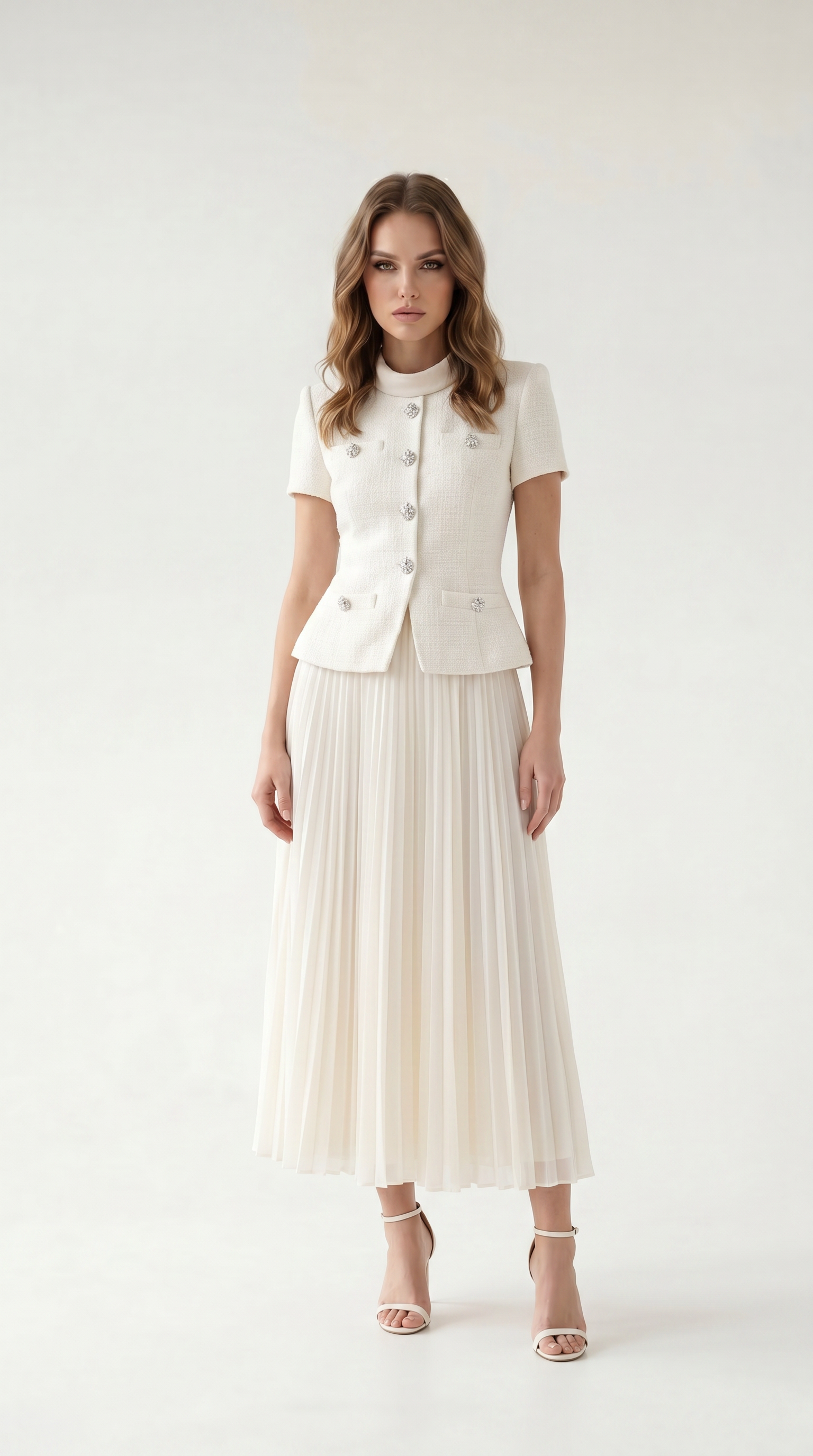 Chic Buttoned Blazer & Pleated Midi Skirt Set