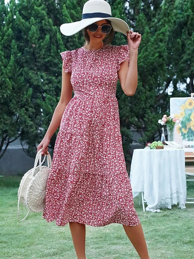 Eloise Yüksek Bel Çiçekli Elbise