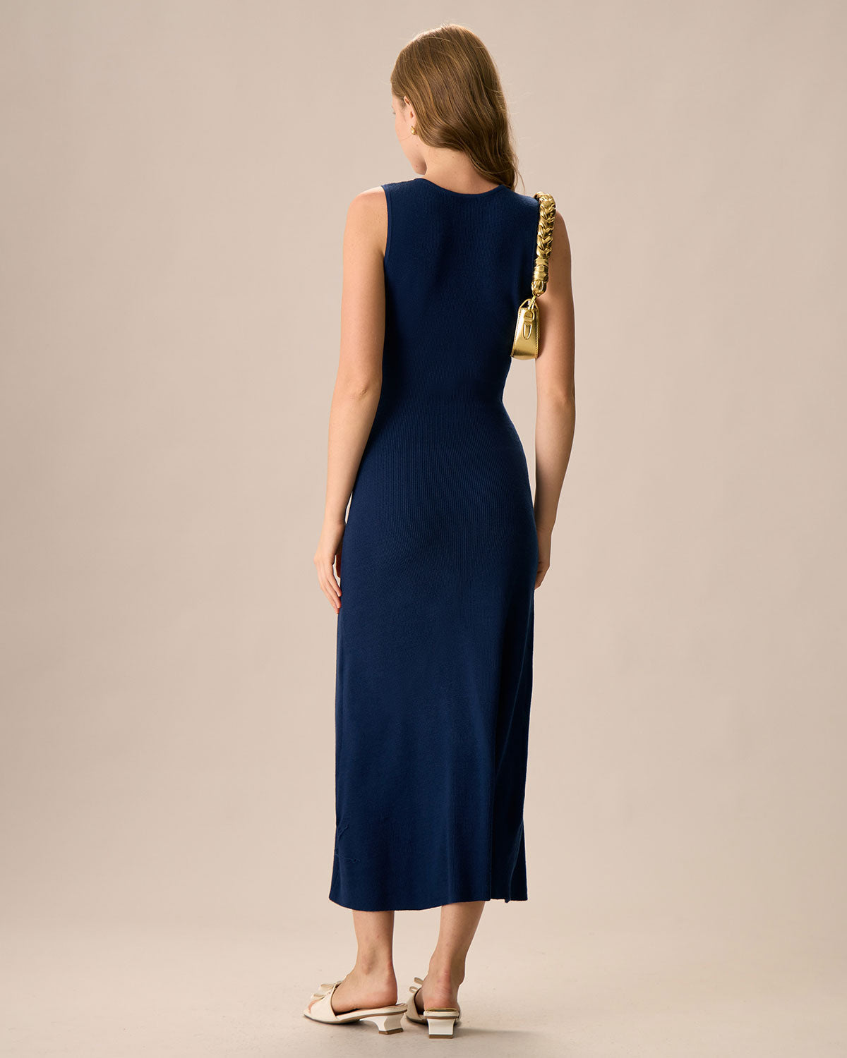 Lacivert Düğmeli Kazak Maxi Elbise