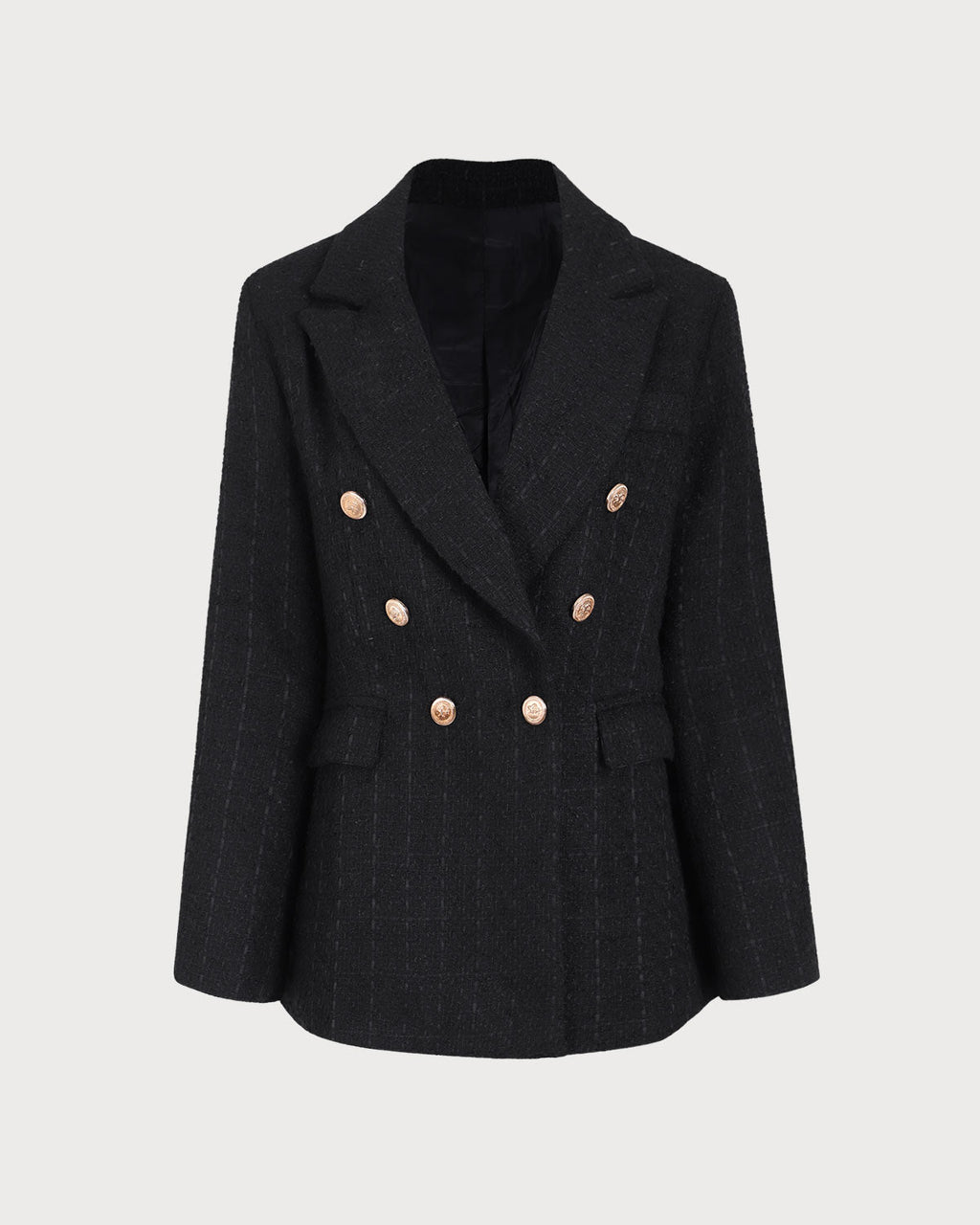 Siyah Çift Sıra Düğmeli Tweed Blazer