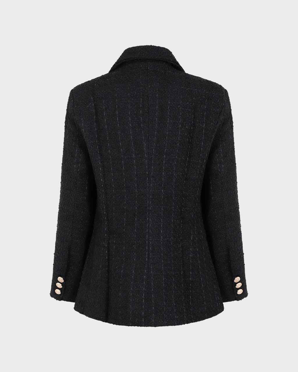 Siyah Çift Sıra Düğmeli Tweed Blazer