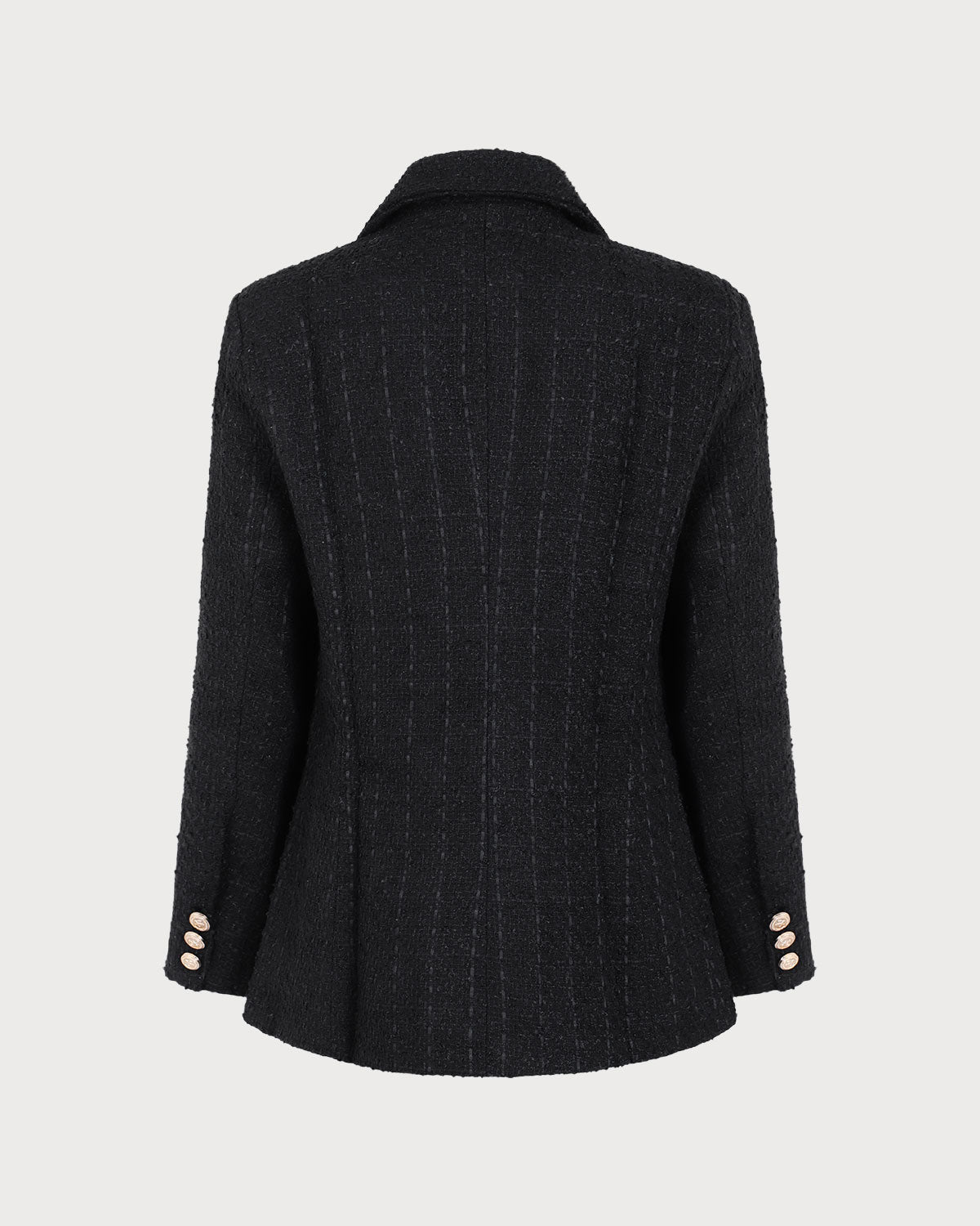 Siyah Çift Sıra Düğmeli Tweed Blazer