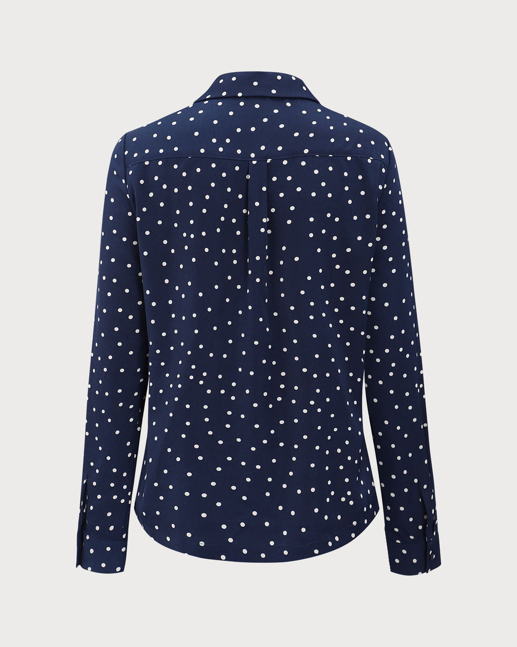 Lacivert V Yaka Puantiye Desenli Cep Bluzu