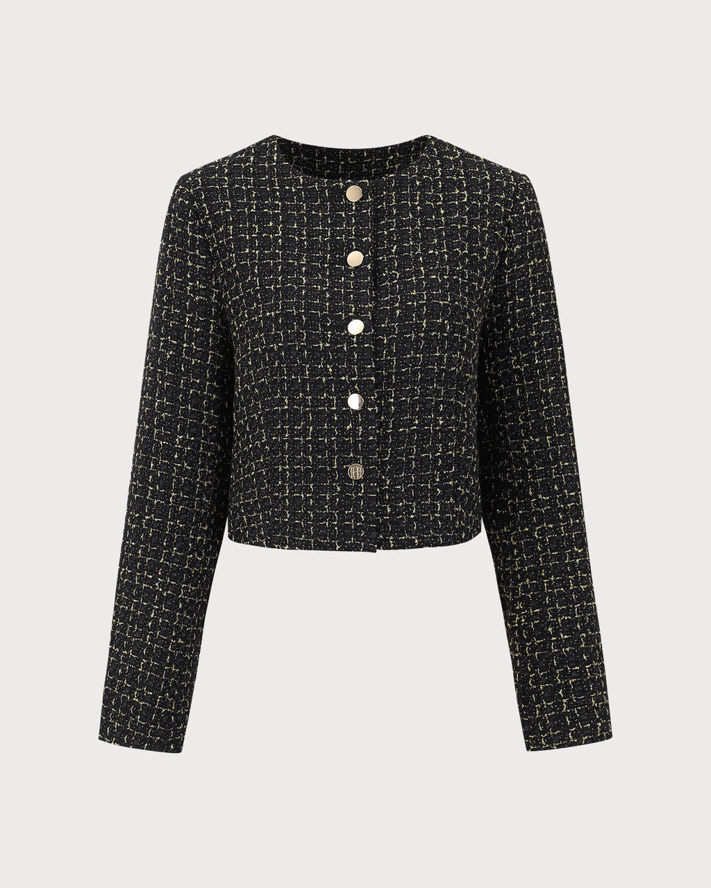 Siyah Tek Düğmeli Tweed Ceket