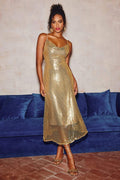 Yvette File Payetler Midi Slip Elbise