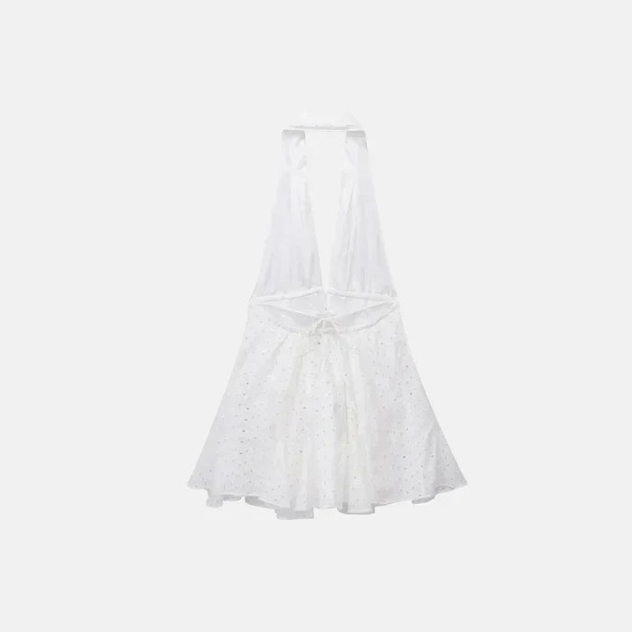 Halter Yaka Pamuklu Dantel Mini Elbise